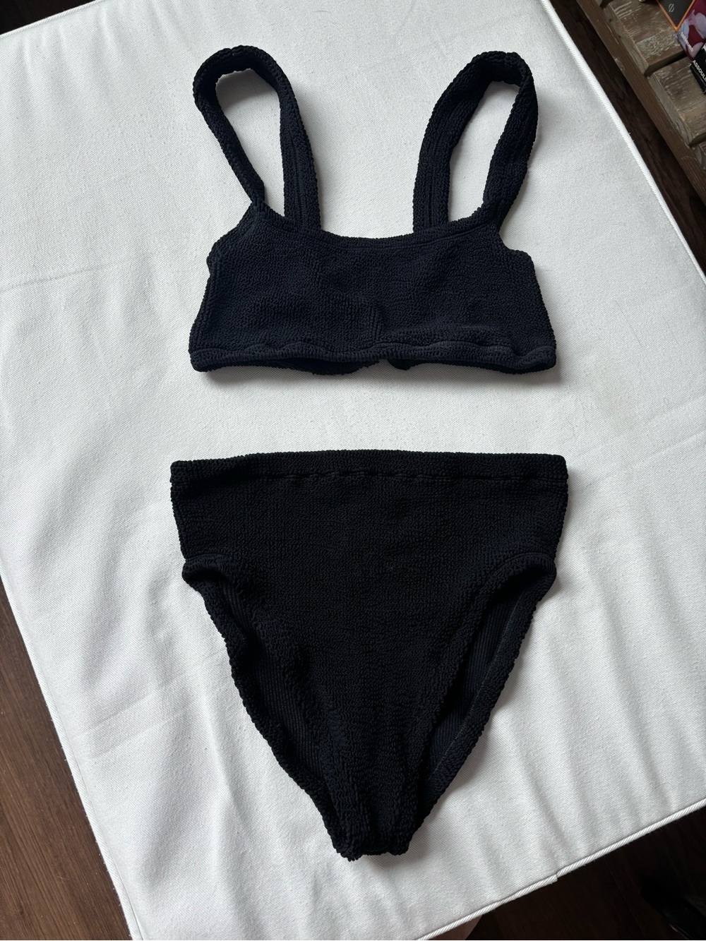 Hunza G Black Ribbed Bralette & High-Waist Brief Set